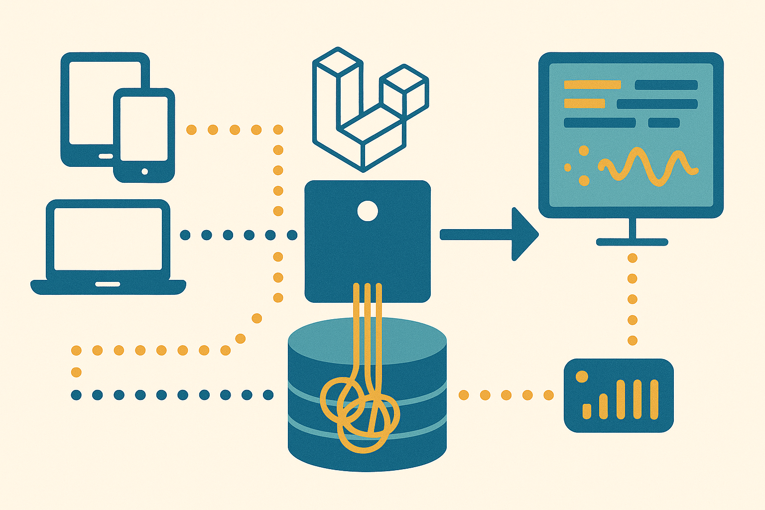 Gecontroleerde belastingstest toont een knelpunt tussen Laravel-applicatie, database en monitoring.